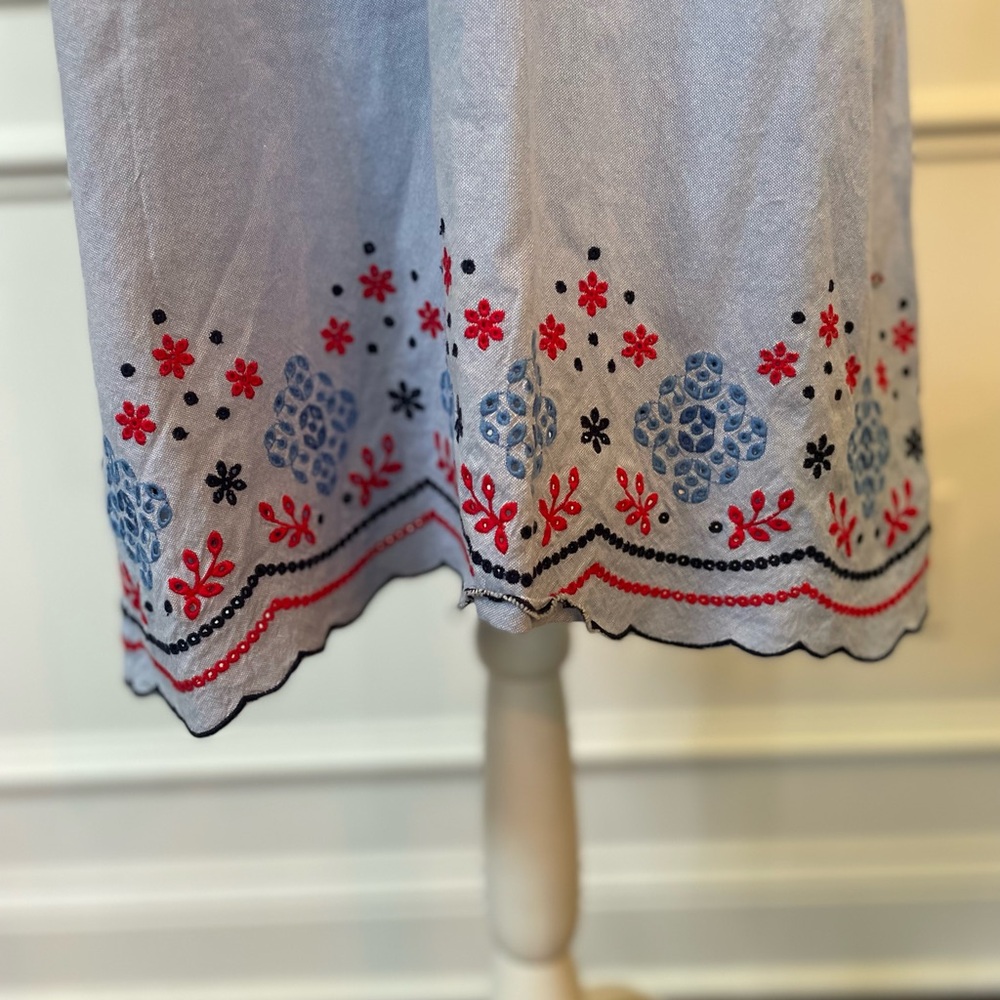 TOMMY HILFIGER Sleeveless Light Blue Embroidered Hem Dress Size Large - Picture 4 of 8